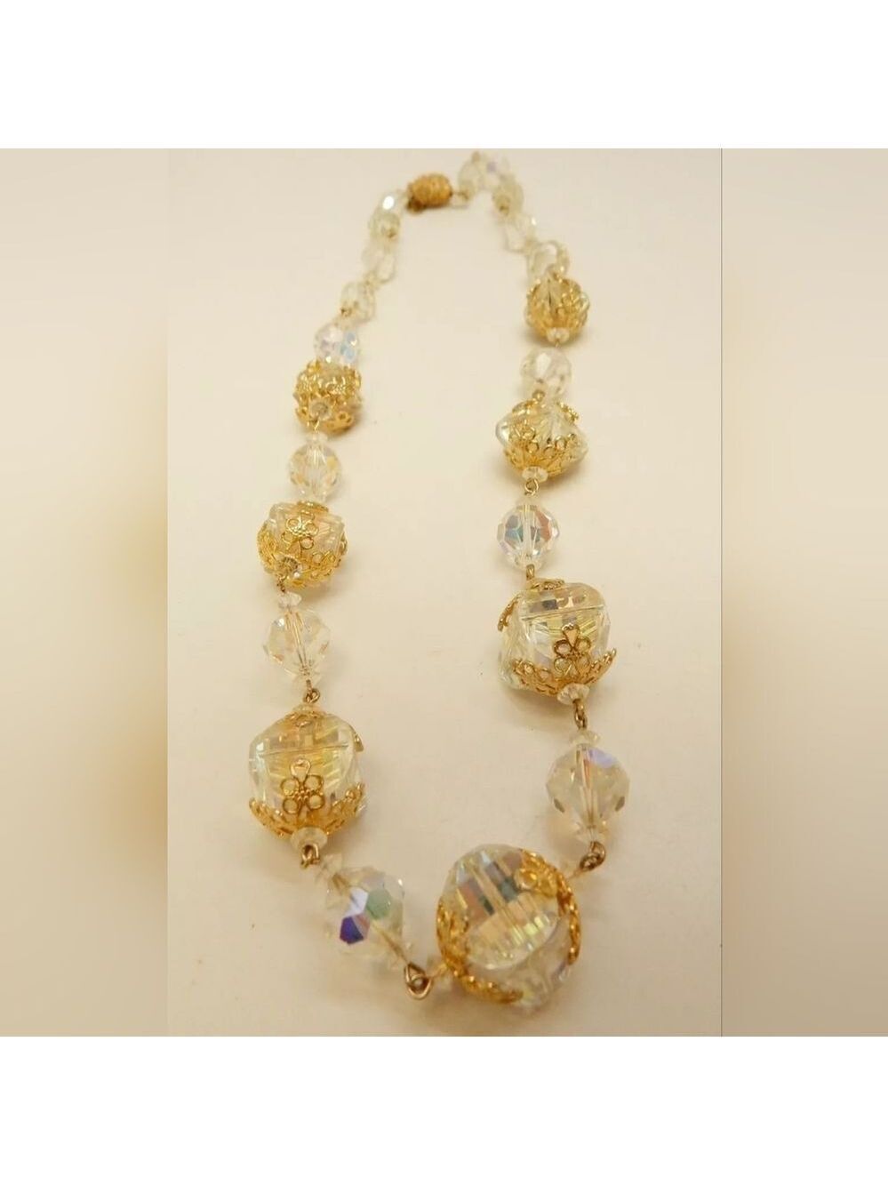 Vendome Goldtone Aurora Borealis Crystals Graduated Beaded Necklace
